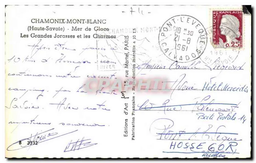 Die Grand Jorasses und die Charmoz — Mer de Glace — Französische Kunstausgabe - Rückseite