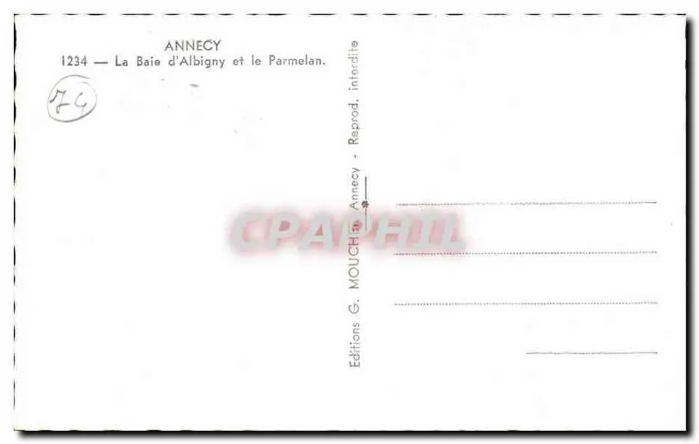 Annecy — La Baie d'Albigny und der Parmelan — Éditions G. Mouchet, Annecy, n° 1234 - Rückseite
