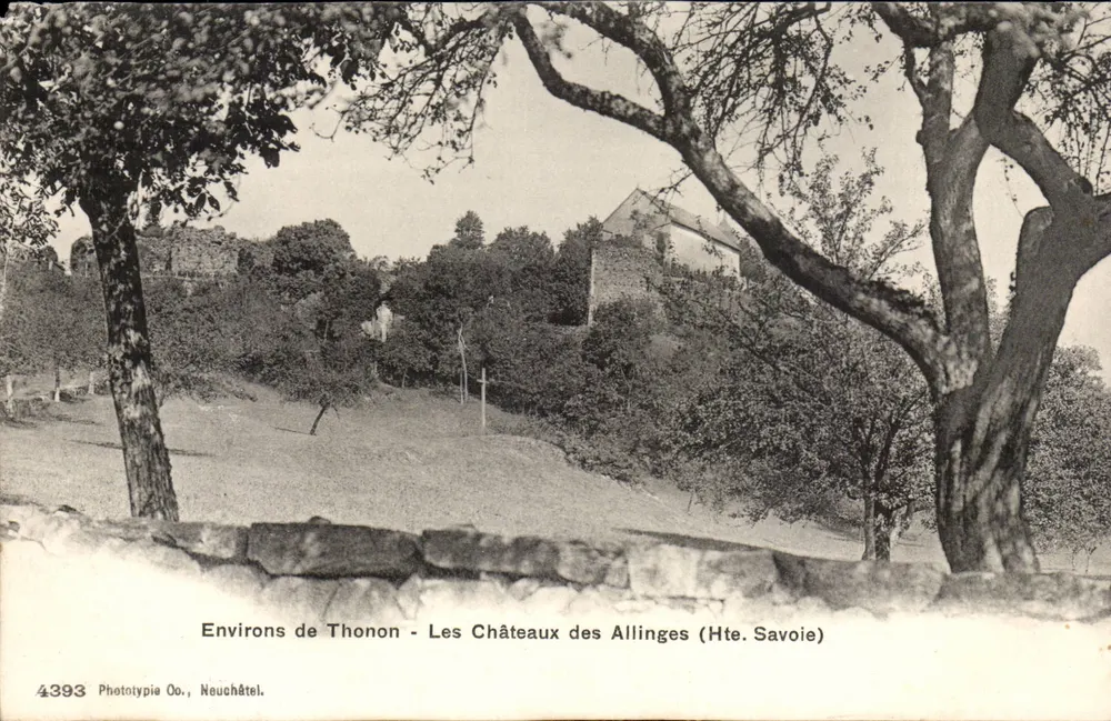 Entorno de Thonon - Los Castillos de Allinges (Alta Saboya) — Phototypie Oo., Neuchâtel, n.º 4393 - Anverso