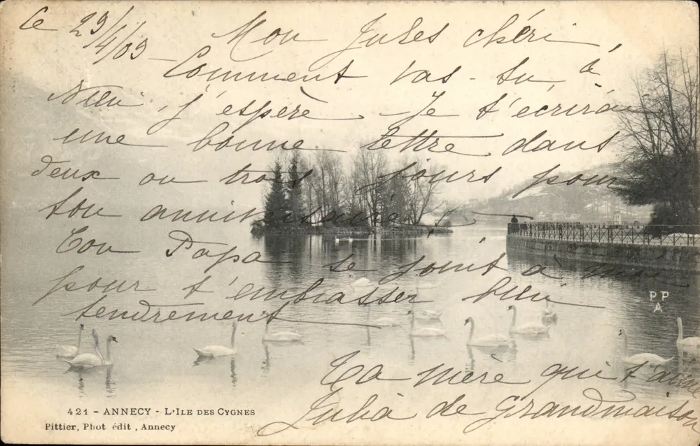 Annecy - Die Insel der Schwäne — Pittier, Foto. Verlag Annecy, Nr. 424 - Vorderseite