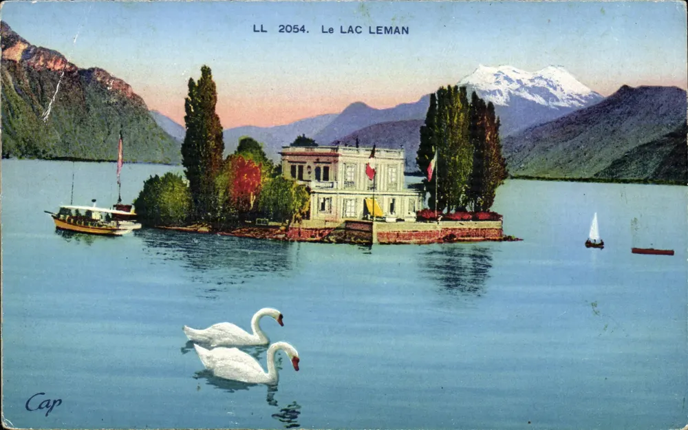 Le Lac Léman — vue d'une villa sur l'eau avec cygnes — éditeur Cap, n° LL 2054 - Frente
