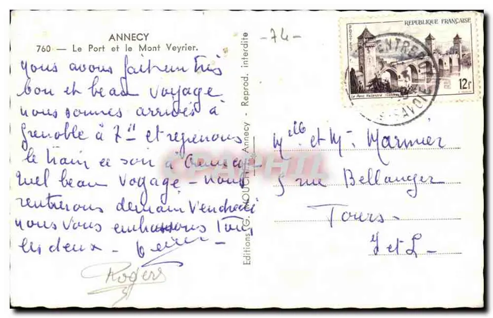 Anney - Der Hafen und der Mont Veyrier — Éditions Rogers, n° 760 - Rückseite