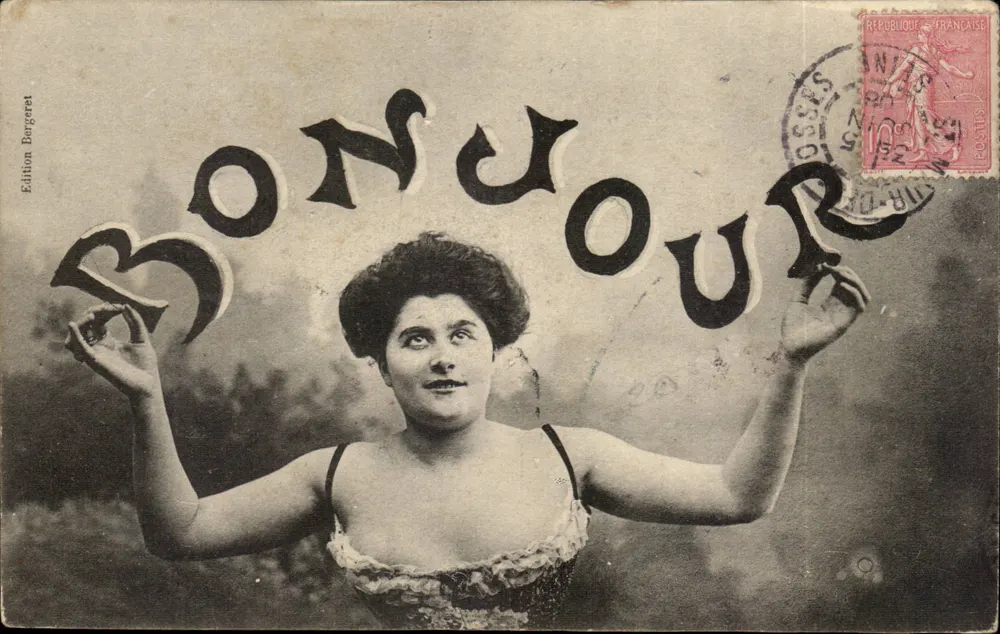 Frau, die die Buchstaben 'Bonduour' hält — Edition Bergeret - Vorderseite