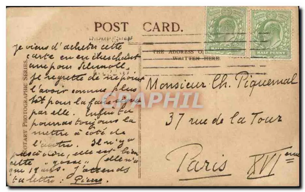Miss Lulu Valli — fotógrafa Rotary Photo E.C., n° 4165 D - Verso