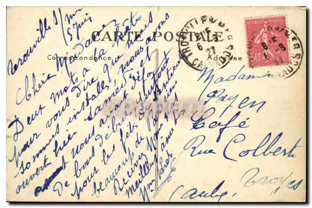 Frau im Badeanzug — ruht auf einem Felsen — G. F., Le Havre, n°40 - Rückseite