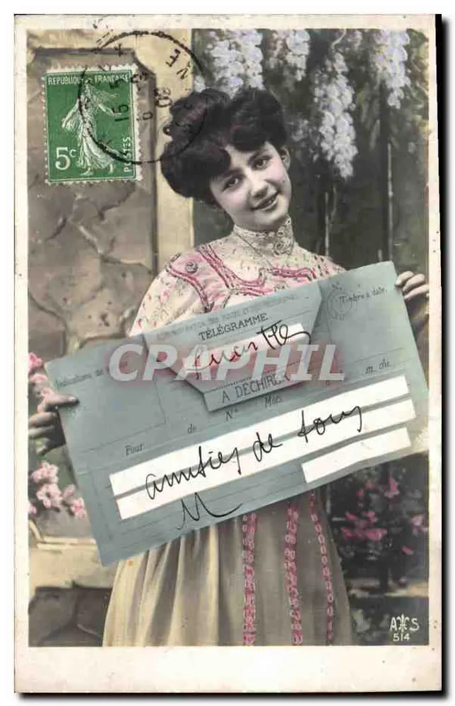 Junge Frau mit Telegramm — Verlag AICS Nr. 514 - Vorderseite