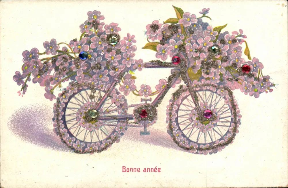Bicyclette mit Blumen dekoriert — Frohe Weihnachten — Verlag nicht sichtbar - Vorderseite