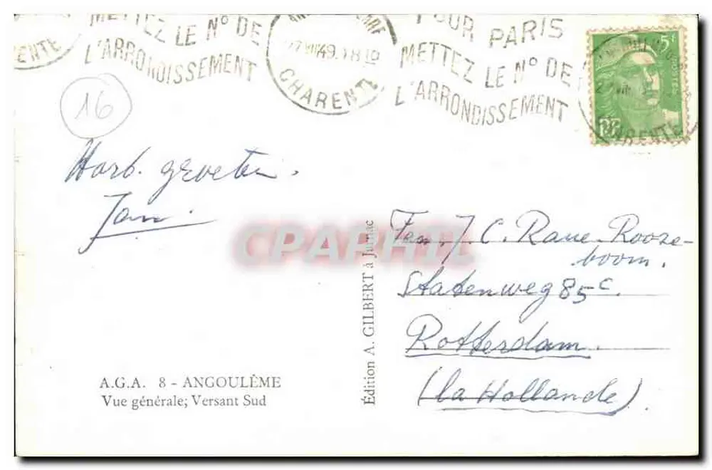 Angoulême — Vista geral; Versante sul — Edição A. GILBERT à JUJUAC - Verso