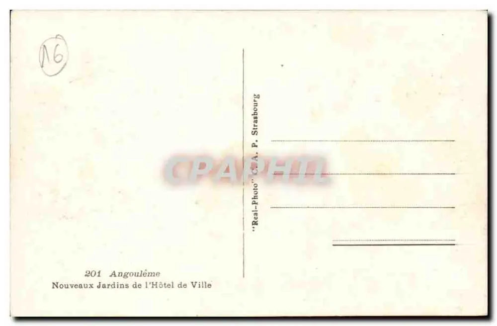 Neue Gärten des Rathauses — Angoulême — "Real-Photo" C.A. P. Strasbourg - Rückseite