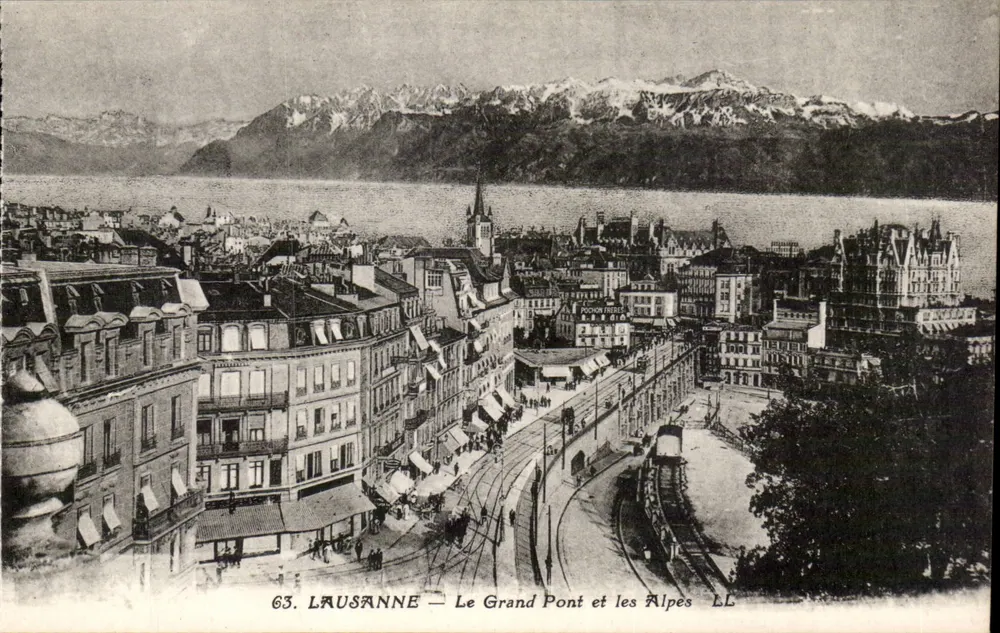 Lausanne — Der Große Brücke und die Alpen — Pockon Frères LL, n°63 - Vorderseite