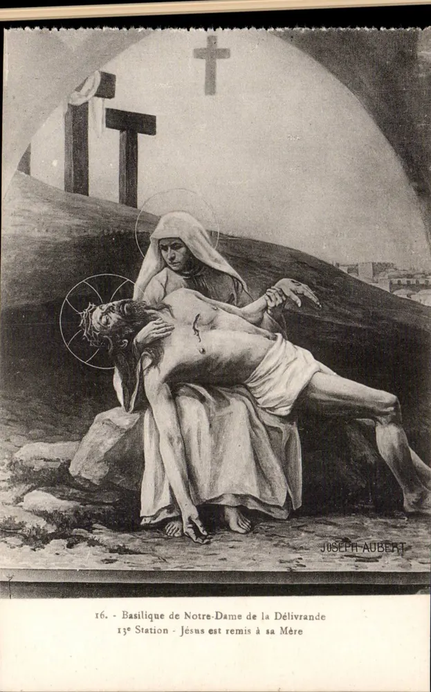 Basilika Notre-Dame de la Délivrande — 13. Station: Jesus wird seiner Mutter übergeben — Joseph Aubert - Vorderseite