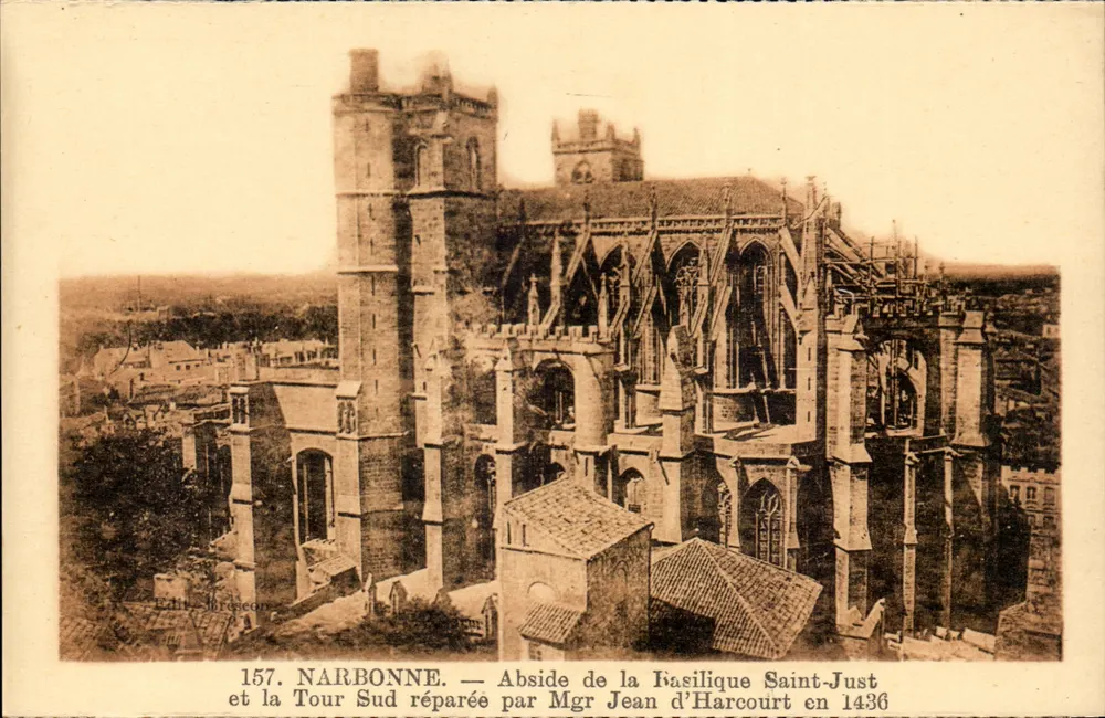 NARBONNE — Abside da Basílica de São Just e a Torre Sul reparada por Mgr Jean d'Harcourt em 1436 — Editor Jorosean, n° 157 - Frente