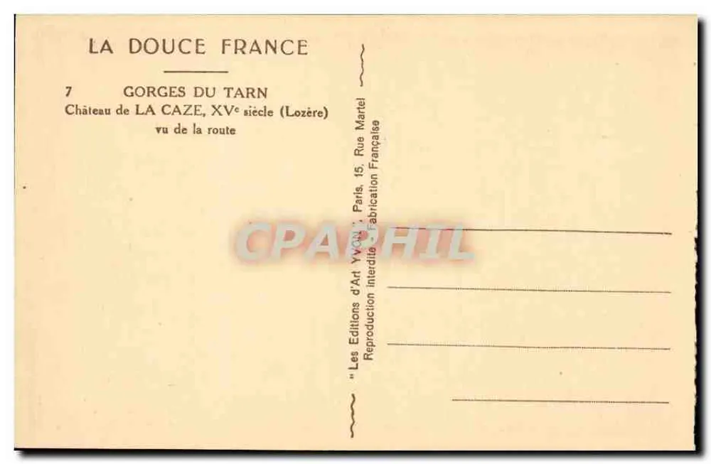 Schloss LA CAZE — Gorges du Tarn — 15. Jahrhundert (Lozère) — Les Éditions d'Art Yvonn - Rückseite