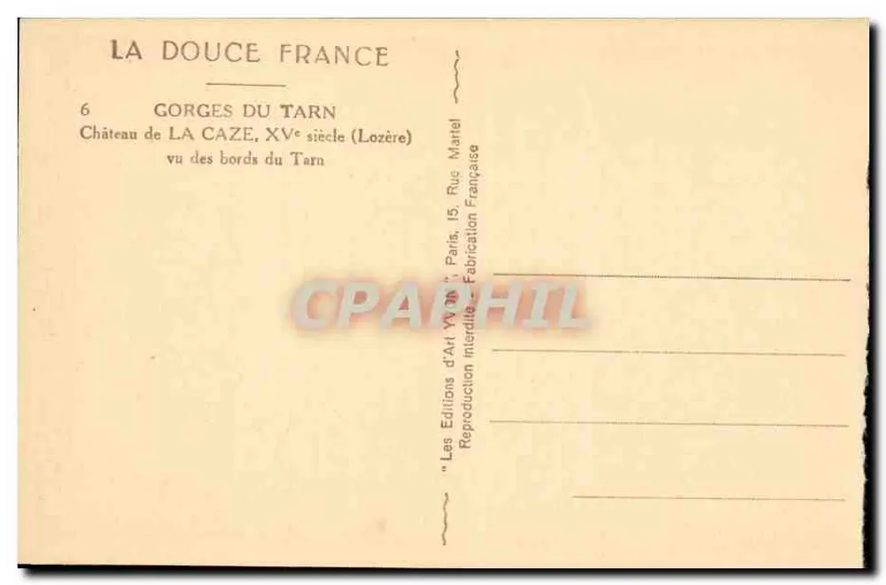 Schloss La Caze — Gorges du Tarn — Verlag: Les Éditions d'Art Français, Paris - Rückseite