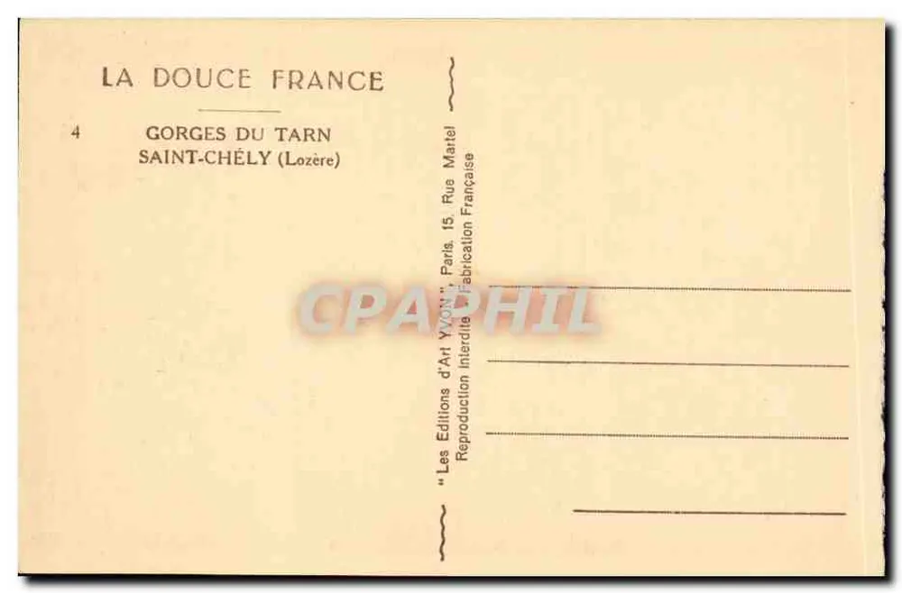 Gorges do Tarn — Saint-Chély (Lozère) — Les Éditions d'Art Yvon, Paris - Verso