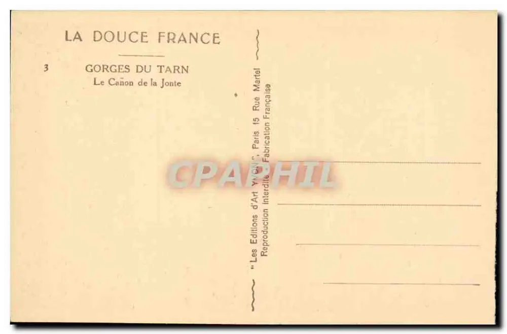 Gorges do Tarn — O Cañon da Jonte — Les Éditions d'Art Vigné, Paris - Verso