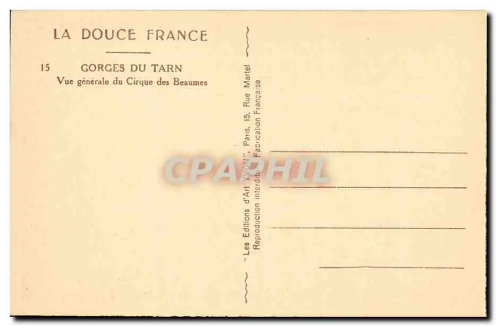 Tarn-Gorges — Allgemeiner Blick auf den Cirque des Beaumes — Les Éditions d'Art 'VON' Paris - Rückseite