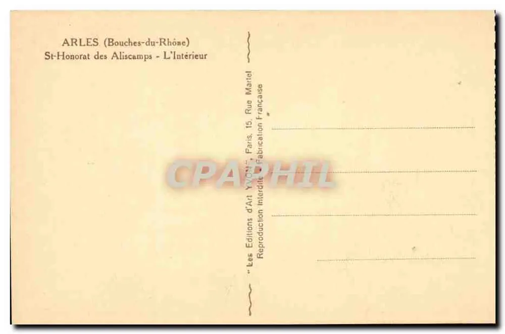St-Honorat des Aliscamps — Innenansicht — Éditions d'Art Yvon, Paris - Rückseite