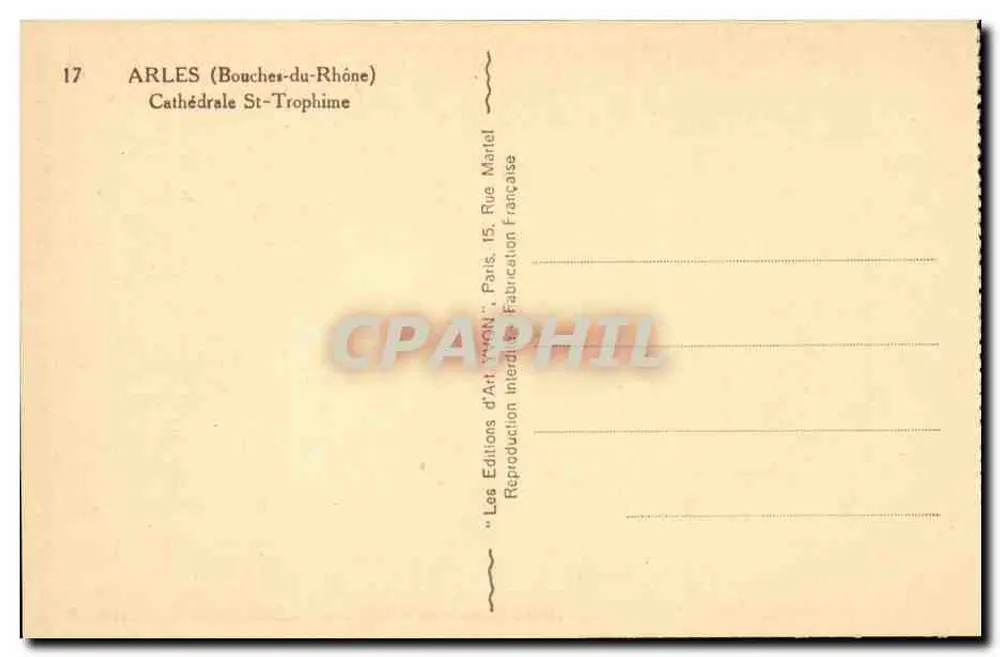 Arles — Catedral de São Trofimé — Edições de Arte 'YMON', Paris - Verso