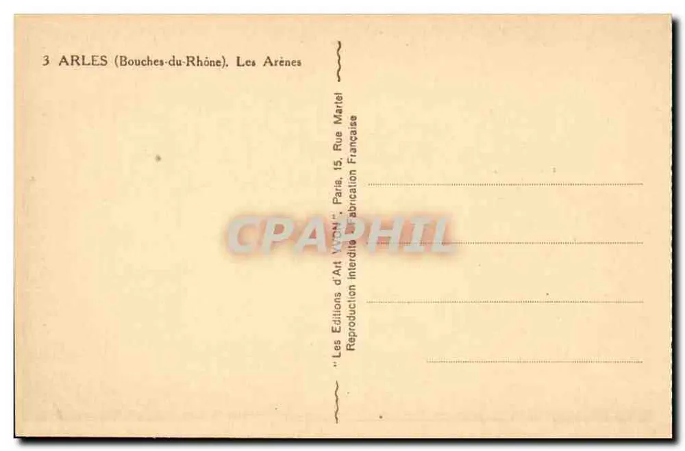 Arles — Les Arènes — Éditions d'Art WOHL, Paris - Verso