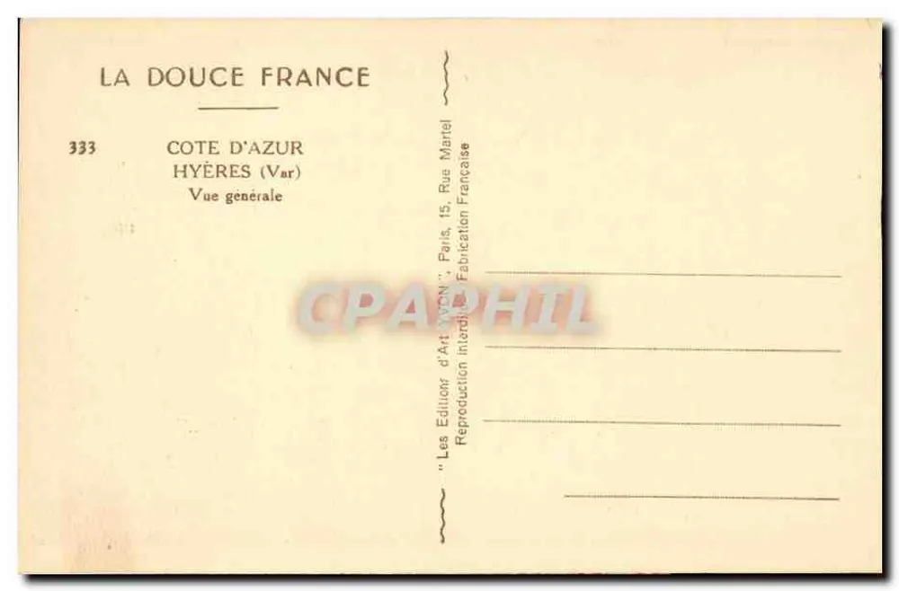 Hyères (Var) — Ogólny widok — La Douce France, n°333 - Rewers