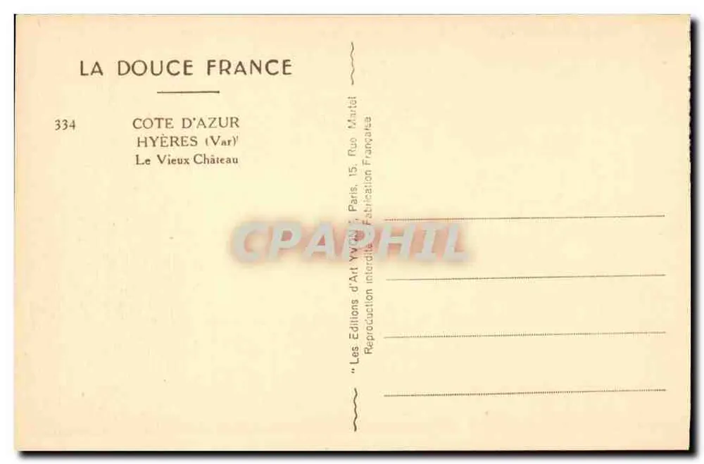 O Velho Castelo — Hyères (Var) — Les Éditions d'Art Wydét, Paris - Verso