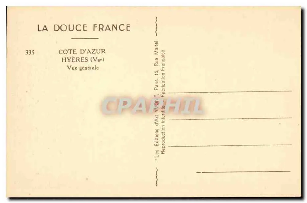 Hyères (Var) — Vista geral — La Douce France, n°335 - Verso