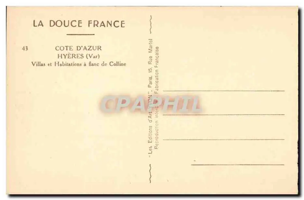 Hyères — Villen und Wohnungen am Hang — Les Éditions d'Art VON, Paris - Rückseite