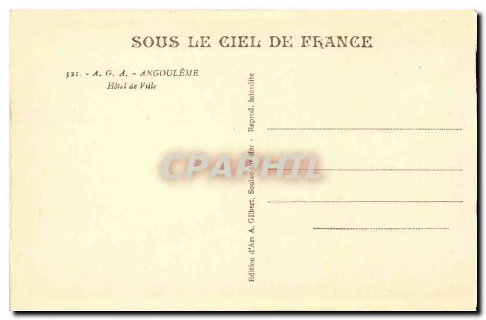 Hôtel de Ville d'Angoulême — vista da praça — editor A. Gilbert - Verso