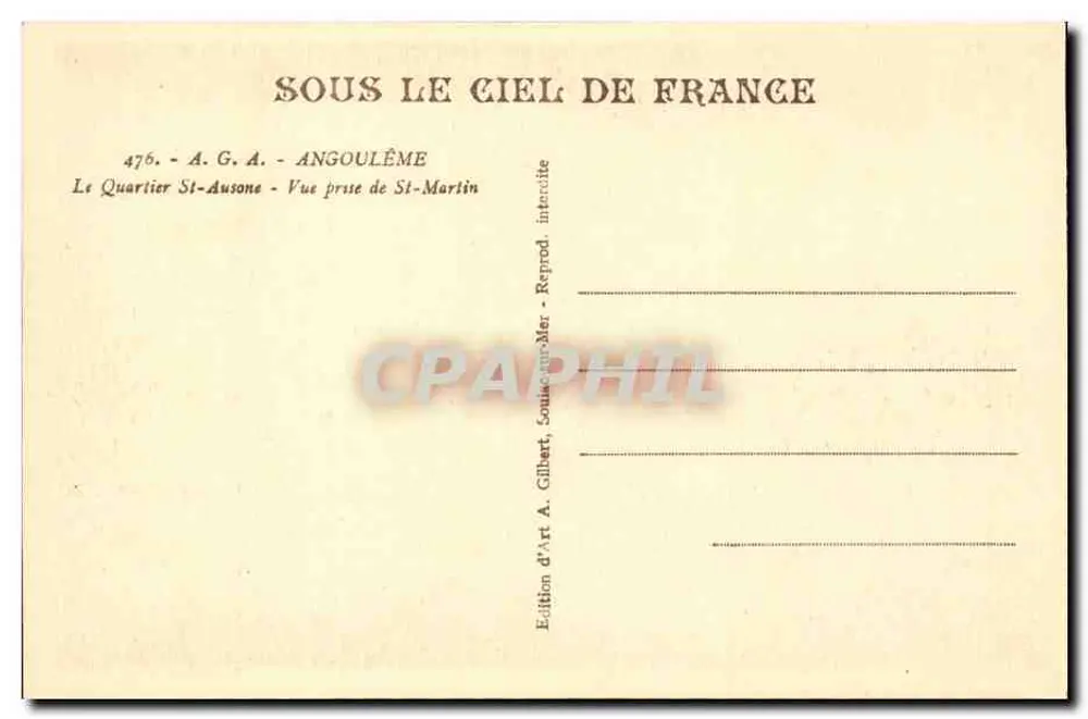 Angoulême — Viertel St-Ausone — Aufnahme von St-Martin — Edition A. Gilbert - Rückseite