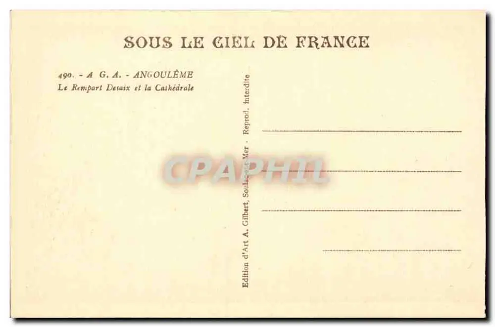 Angoulême — Der Bastion Desaix und die Kathedrale — Kunstausgabe A. Gilbert, Soulaç-et-Mer - Rückseite