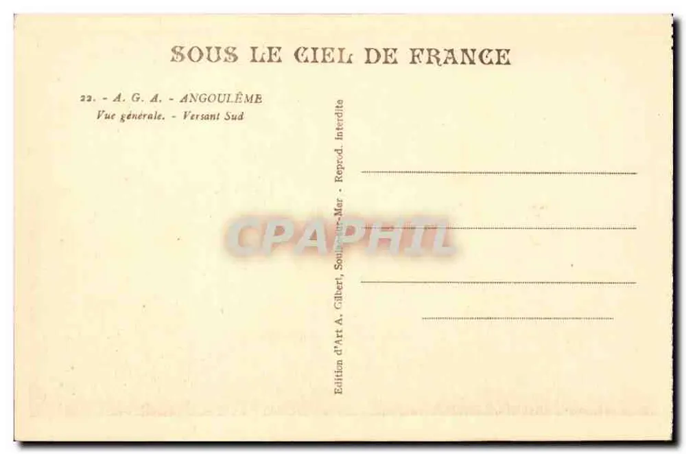 Angoulême — Vista geral — Vertente Sul — Edição A.G.A. Gilbert - Verso