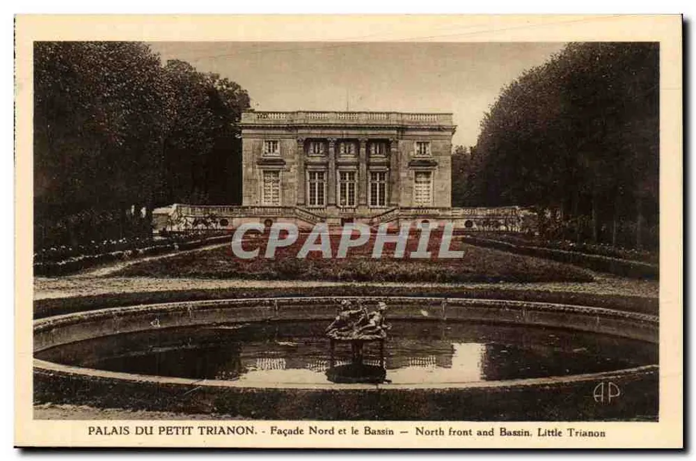 Palast des Petit Trianon — Nordfassade und der Bassin — Verlag E. Papeghin, Paris - Vorderseite