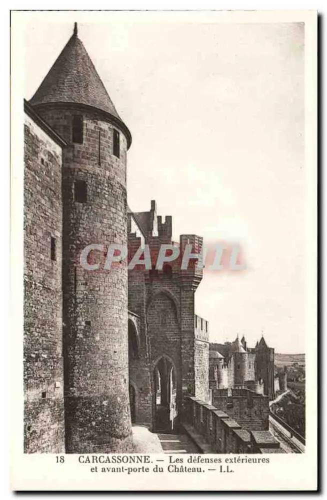Carcassonne — Die äußeren Verteidigungen und Vorportal des Schlosses — L.L. — n°18 - Vorderseite