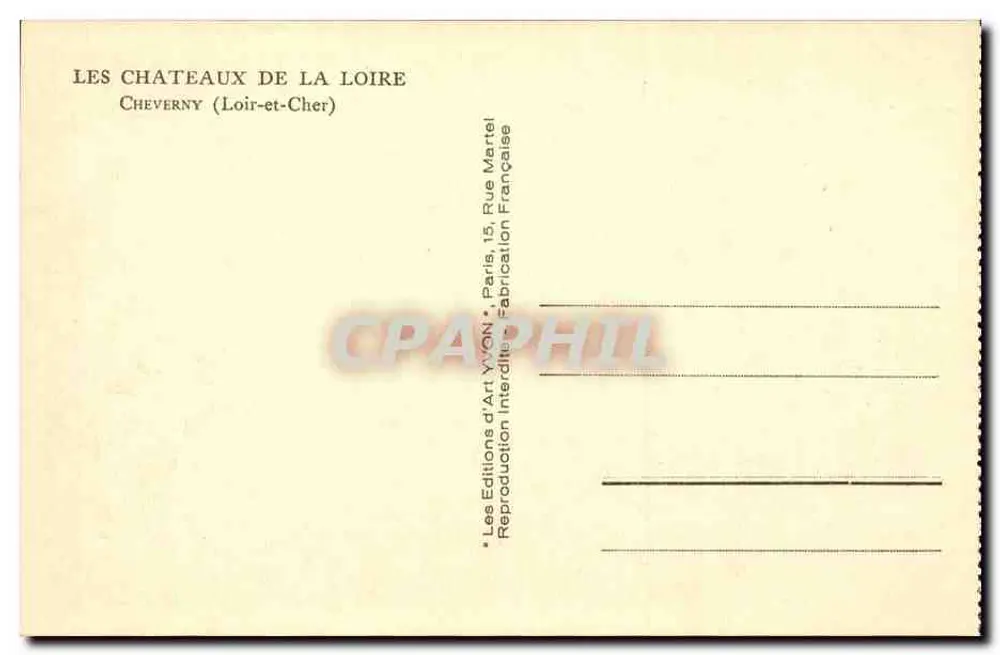 Castelo de Cheverny — Loir-et-Cher — Edições de Arte Yvon, Paris - Verso