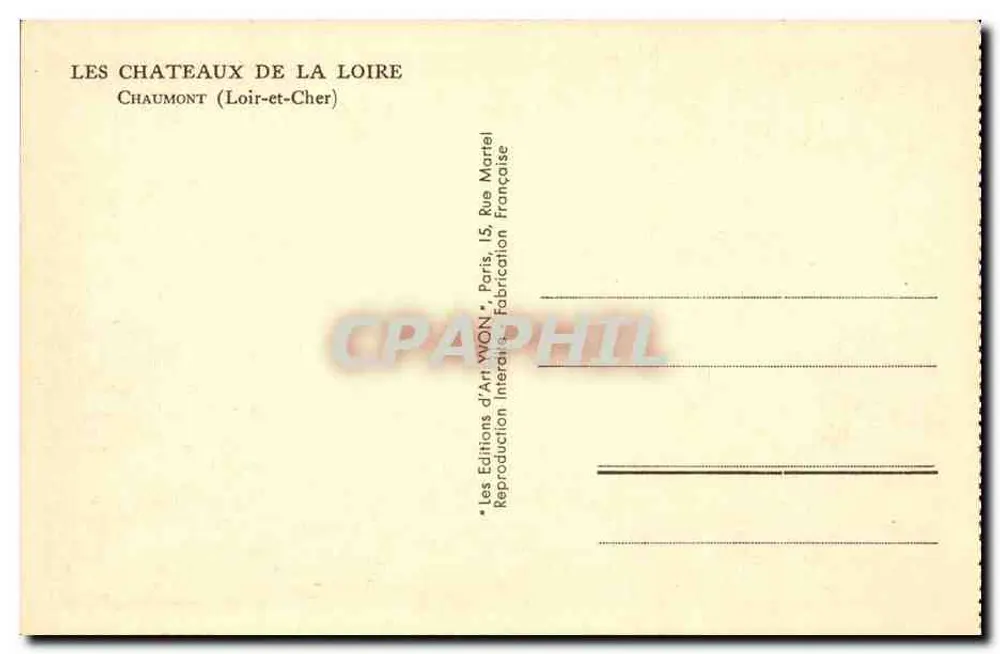 Castelo de Chaumont — Loir-et-Cher — Edições d'Art Yvon - Verso