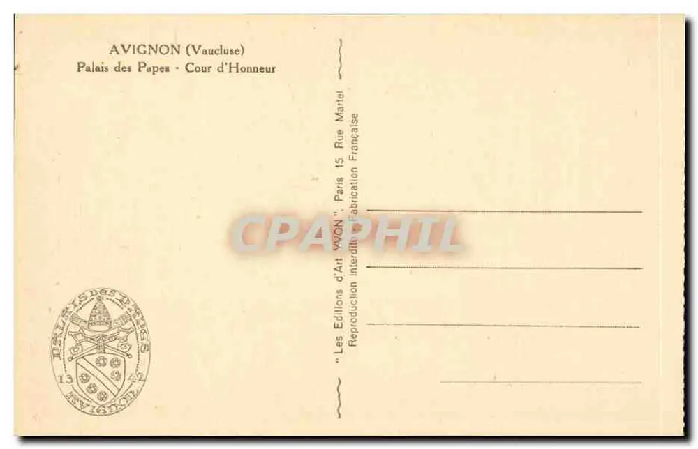 Avignon (Vaucluse) — Palácio dos Papas - Cour d'Honneur — Les Éditions d'Art 'VWON' Paris - Verso
