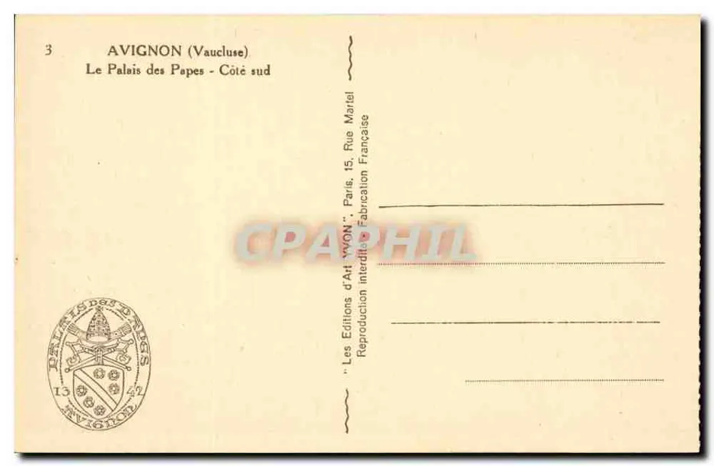 Avignon (Vaucluse) — O Palácio dos Papas - Lado sul — Edições d'Art Yvon, Paris - Verso