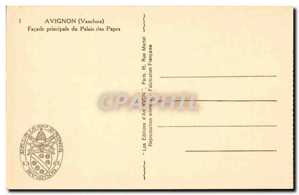 Avignon (Vaucluse) — Fachada principal do Palácio dos Papas — Edições d'Art Martel - Verso