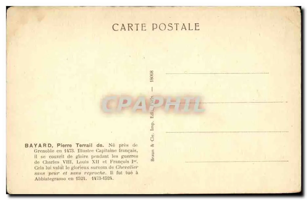 Bayard — Cavaleiro francês — Braun & Cie, Paris, n° 18008 - Verso