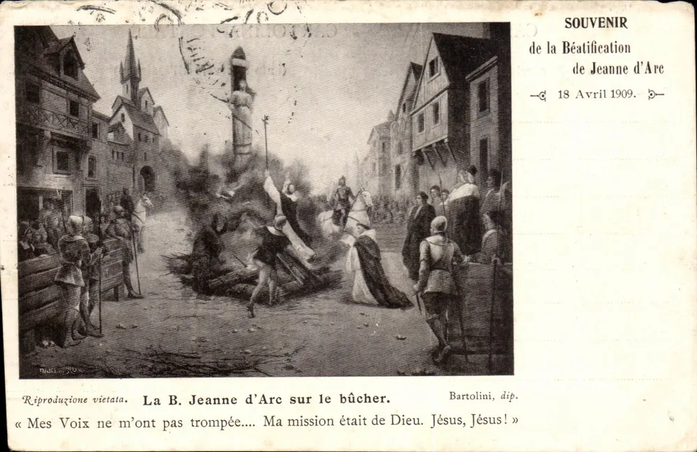 Joana d'Arc no fogo — Lembrança da Beatação — Bartolini, dip. — 18 de Abril de 1909 - Frente