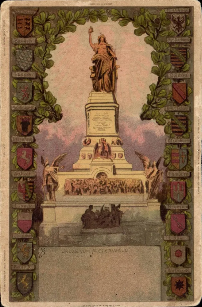 Gruss vom Niederwald — Monument aux victimes de la guerre — éditeur : Berlin, N. Schäfer & Co. n° 2.2925 - Recto