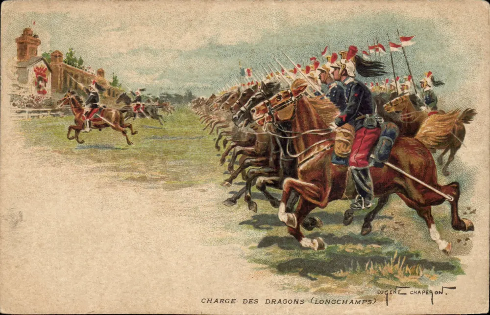 Carga dos dragões (Longchamps) — Eugène Chaperon - Frente