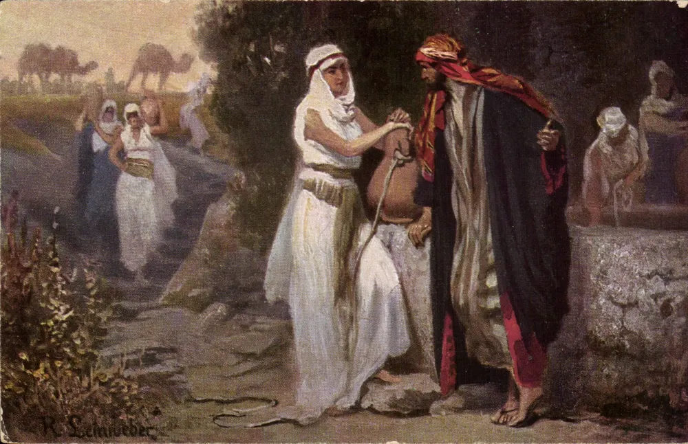 Rebecca e o criado de Abraham — Série I, Quadro 9 — Rob. Leinweber - Frente