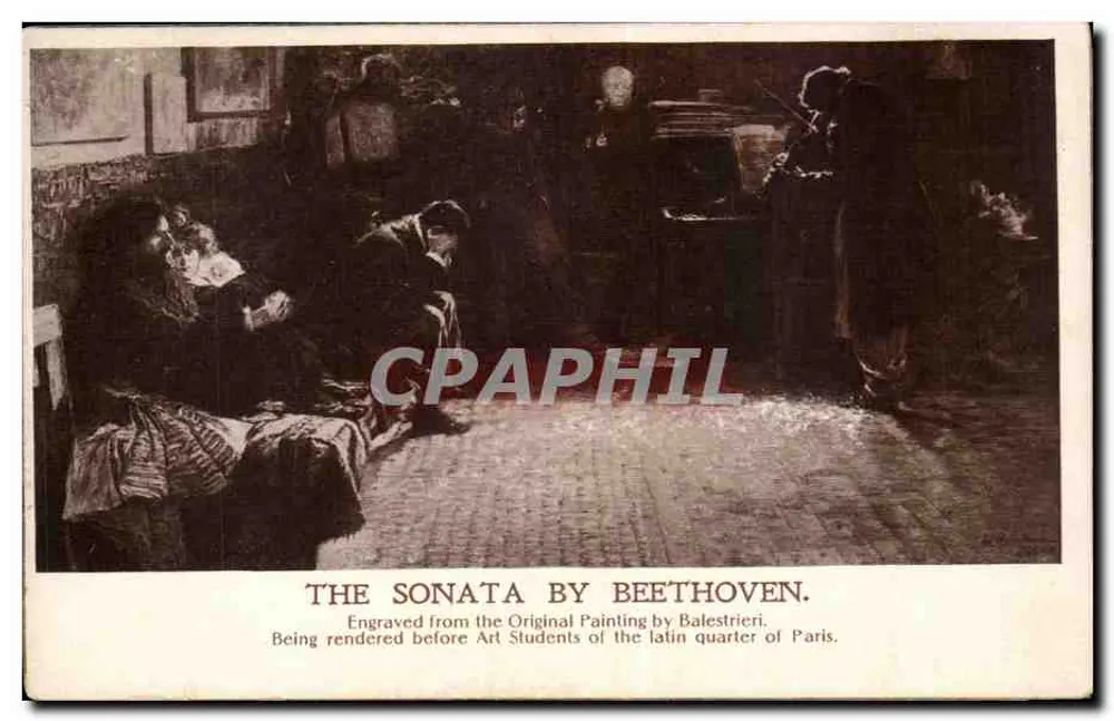 A Sonata de Beethoven — Gravura segundo a pintura original de Balestriéri — publicada por M. T. Sheahan, Boston - Frente