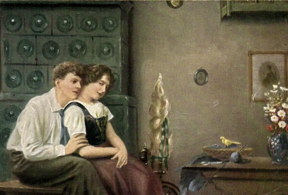 Junges Paar im Innenraum — Werk von Becker — B.V.I.B. Galerie, Nr. 4116 - Vorderseite