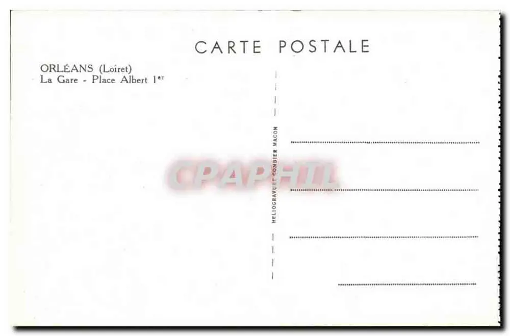 Orléans — A Estação - Praça Albert 1er — Héliogravure Pombier Macon - Verso