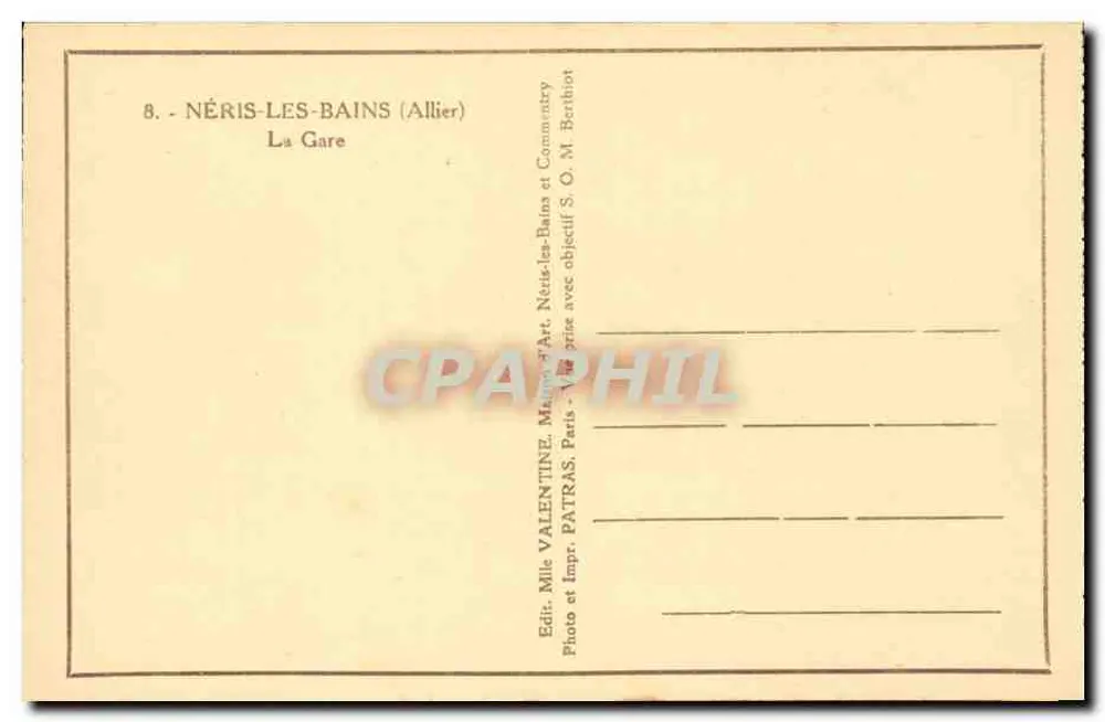 Néris-les-Bains — A Estação — Editor Patras - Verso