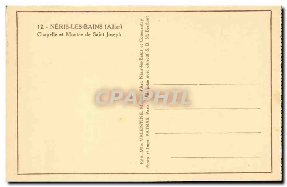 Néris-les-Bains — Cappella e Salita di San Giuseppe — Editore: Mlle Valentine, Parigi - Verso