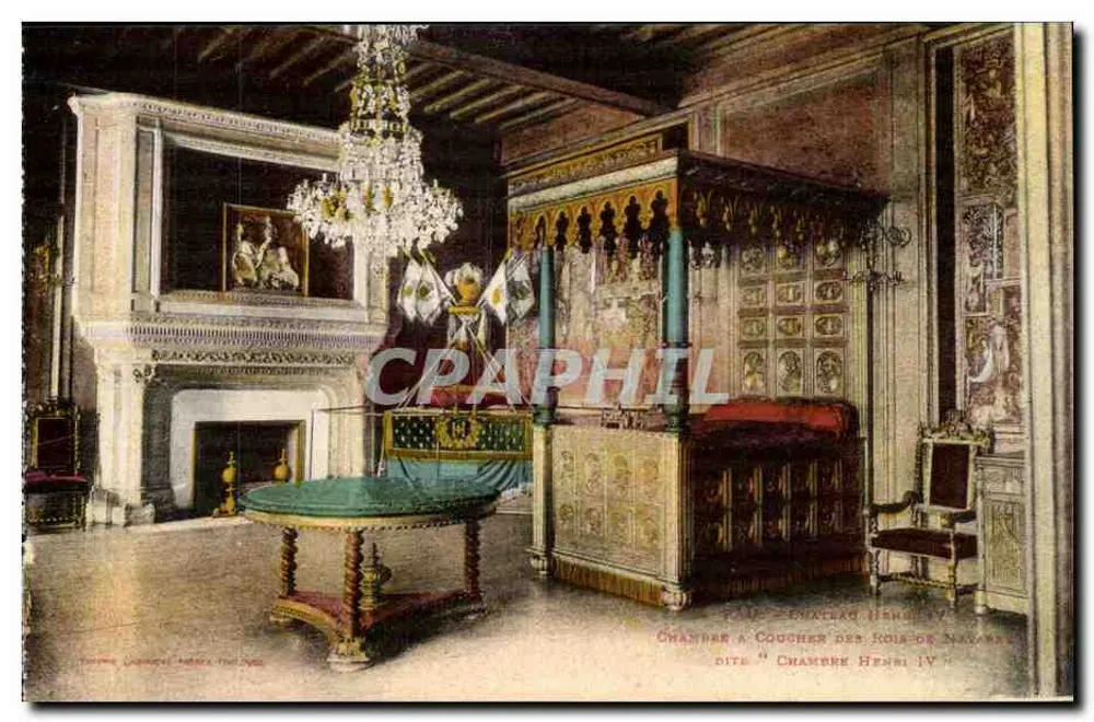 Schlafzimmer der Könige von Navarre — genannt 'Zimmer Heinrichs IV.' — Schloss Pau — Verlag: Théophile Cogniet, Paris - Vorderseite